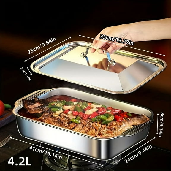 Extra Large Stainless Steel Baking Tray with Lid - Non-Stick Oven Pan for BBQ, Buffet & Holiday Baking