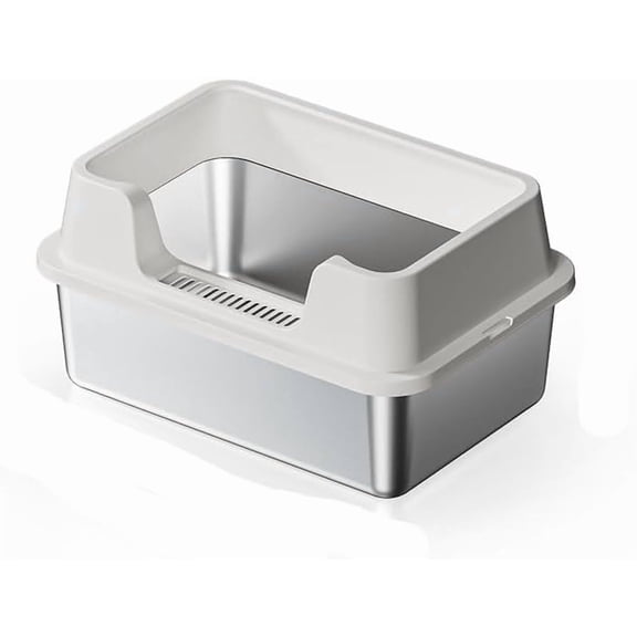 Extra Large Stainless Steel Cat Litter Box – 50x35x22cm, High Rim Design, Spill-Resistant, Removable Tray, Non-Stick Inner Liner – Easy to Clean for Multi-Cat Homes & Large Cats, White