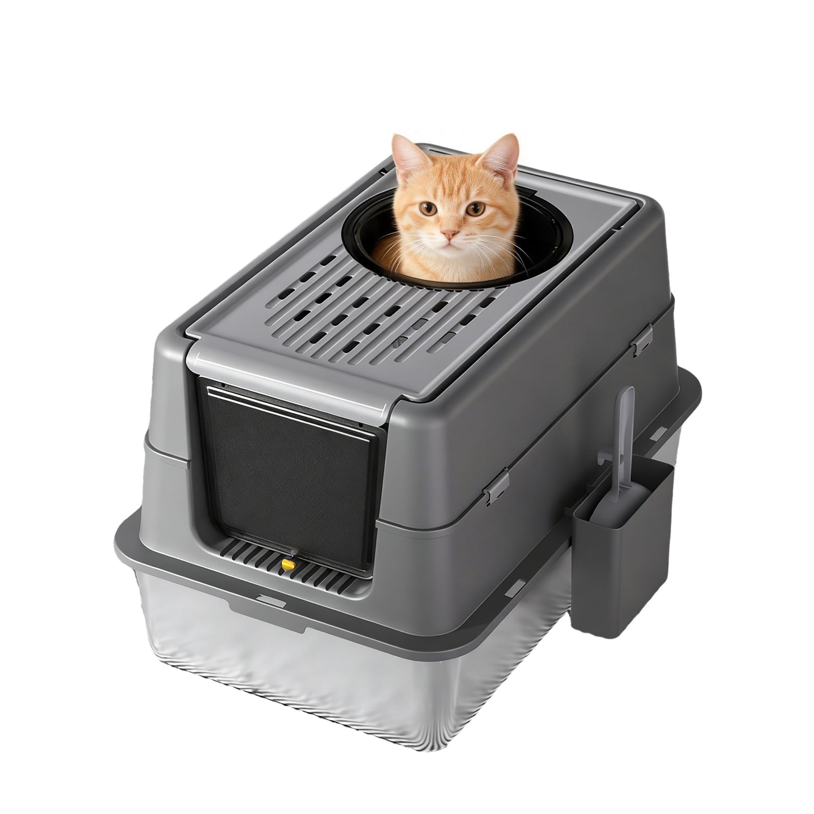 Extra Large Stainless Steel Cat Litter Box with Dual Entry – 180° Flip Top Lid, Enclosed Design for Odor Control & Privacy, 23.62” l x 15.75” w x 17.13” h, Ideal for Large Cats & Multi-Cat Households