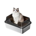 thumbnail image 1 of Extra-Large Stainless Steel Cat Litter Box, High-Sided Open Pan with Detachable Wall – Easy Clean & Reduces Scatter, Grey for Large & Multi-Cat Homes, 1 of 7