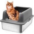 Extra Large Stainless Steel Cat Litter Box with High Sides, Easy to