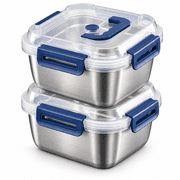Extra Large Stainless Steel Food Storage Containers, 2-Piece Set with Blue Lids, Deep Design & Airtight Seal, Great for Fridge Organization, Meal Prep, Lunch Bo