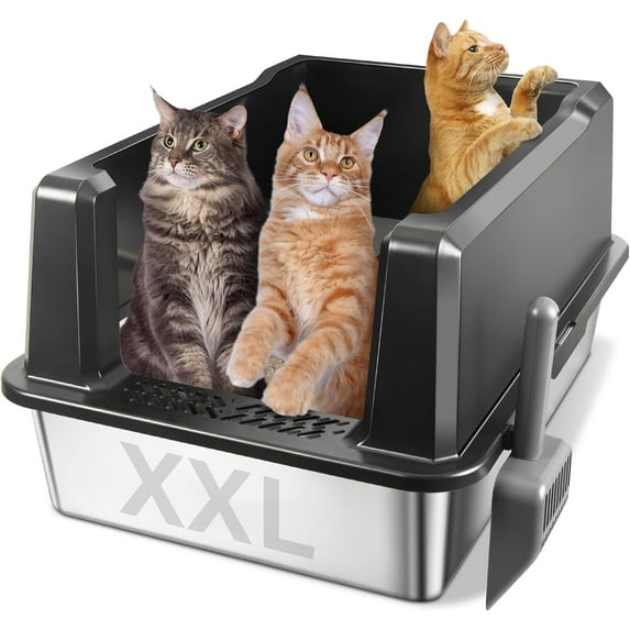 Extra Large Stainless Steel Litter Box 28"x20"x14", High-Walled Jumbo Cat Tray with Lid for Big Cats or Multiple Cats, Non-Odor Absorbing and Non-Stick