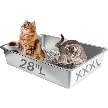 Extra Large Stainless Steel Litter Box, 28"x20"x6" XXXL Metal Cat Litter Box for Big Cats with High Sides, Cat Litter Pan for Multiple Animal, Anti-Urine Leakage, Easy Clean (28x20x6 inch)