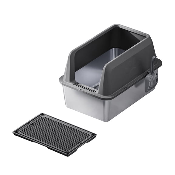 Extra Large Stainless Steel Litter Box for Big Cats Litter Pan with High Sides | Anti-Urine Leakage, Non-Stick & Odor Resistant | Easy Cleaning Pet Toilet Supplies with Scoop& Mat Included
