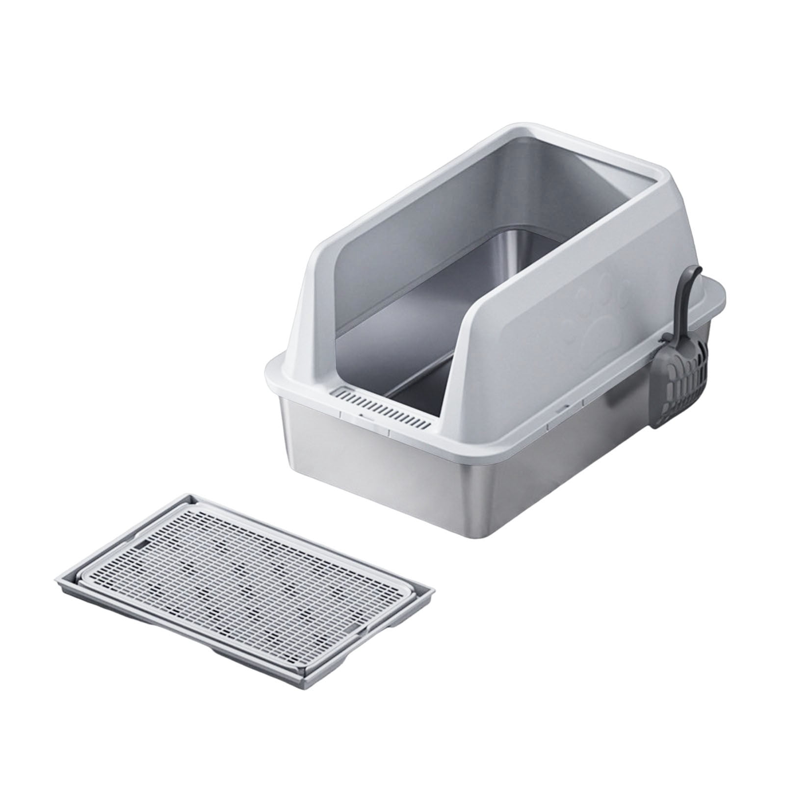 Extra Large Stainless Steel Litter Box for Big Cats Litter Pan with High Sides | Anti-Urine Leakage, Non-Stick & Odor Resistant | Easy Cleaning Pet Toilet Supplies with Scoop& Mat Included