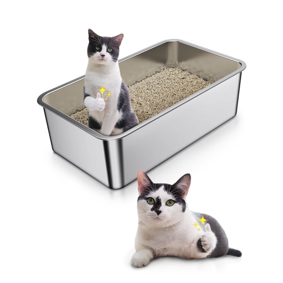 Stainless Steel Cat Litter Box, Bug Hull High Sided Metal Pan, Odor Control, Easy to Clean, 23.4" x 15.6" x 6"