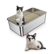 Stainless Steel Cat Litter Box, Bug Hull High Sided Metal Pan, Odor Control, Easy to Clean, 23.4" x 15.6" x 6"