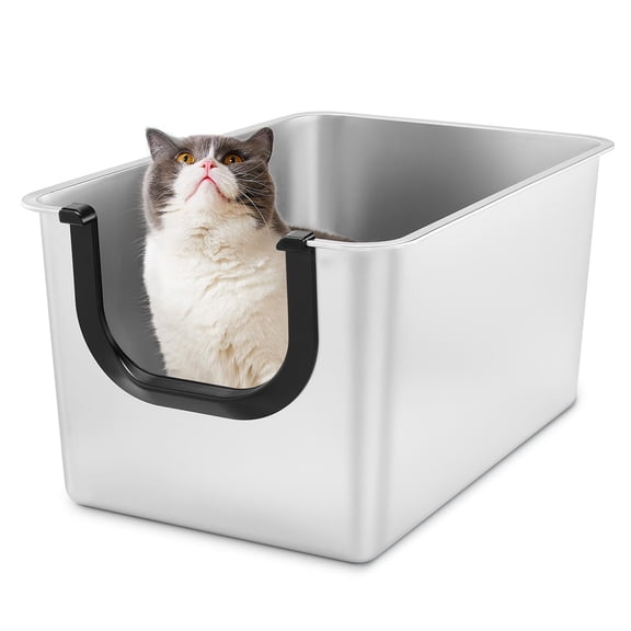 Extra Large Stainless Steel Litter Box Leak Proof 12 Inches High Sides For & Trapping Corner Kittens Older Cats Non-stick Non-slip No Edges