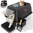 thumbnail image 1 of Extra Large Stainless Steel Litter Box with Lid, High Sided Enclosed Metal Cat Litter Pan, Dog Proof Front Entry Top Exit, Odor Control Easy Clean Leak Proof, Includes Scoop & Step, Black, 1 of 8