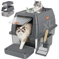 thumbnail image 1 of Extra Large Stainless Steel Litter Box with Lid, High Sided Enclosed Metal Cat Litter Pan, Dog Proof Front Entry Top Exit, Odor Control Easy Clean Leak Proof, Includes Scoop & Step, 1 of 5