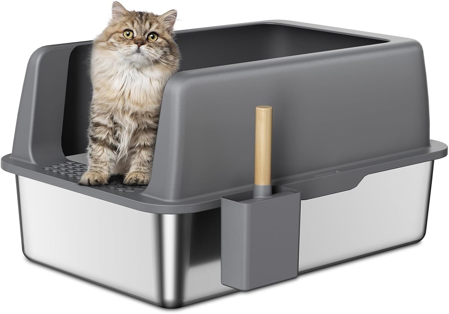 Extra Large Stainless Steel Litter Box with Lid, XL Metal Litter Box