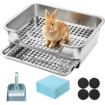 thumbnail image 1 of Extra Large Stainless Steel Rabbit Litter Box, Pull-Out Bunny Potty Pan with Metal Grid, Rabbit Cage Bathroom Set Includes Pee Pads Cleaning Set for Small Animals (17.7" x 13.8" x 5.9"), 1 of 7