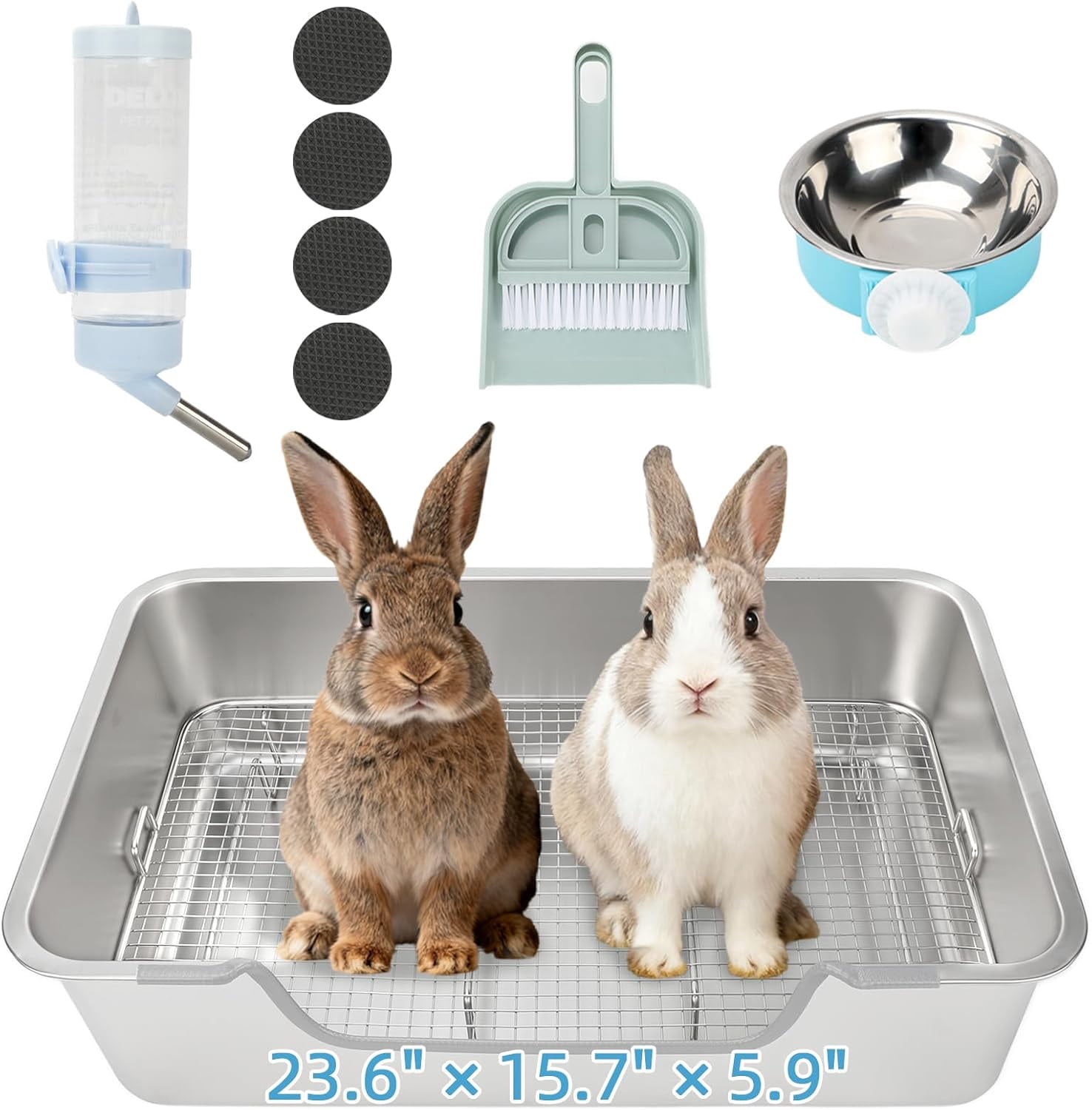 Extra Large Stainless Steel Rabbit Litter Box with Sifting Tray, Steel Grids Bunny Litter Box, Rabbit Potty Pan for Guinea Pigs, Chinchillas, Ferrets, Squirrels, Easy to Clean, Odor Control