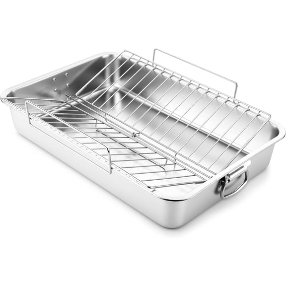 Extra Large Stainless Steel Turkey Roaster with Racks Turkey Roaster Pot, with Stainless Steel Detachable Rack Suitable for Poultry, Chicken, Ham, Vegetable