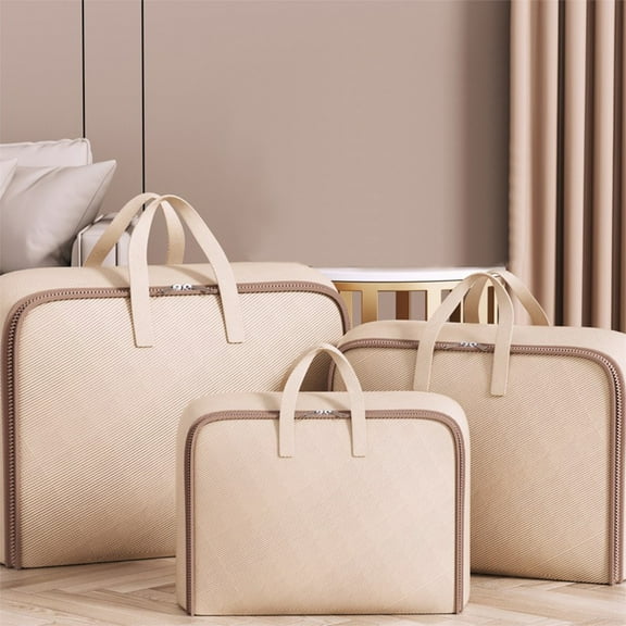 Extra Large Storage Bag for Clothes & Moving | Heavy Duty Collapsible Tote with Reinforced Handles | Double Zipper Top Opening | Waterproof Cotton Fabric | 70x30x50cm Travel & College Dorm Organizer