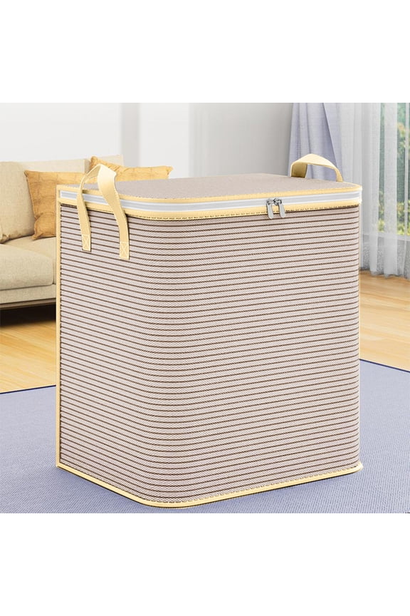 Extra Large Storage Bags Heavy Duty with Reinforced Handles, Thickened Double Zipper Tote Bag for Clothes, Non-Woven Fabric, Coffee, 50x35x46cm, Space Saving Travel & Moving