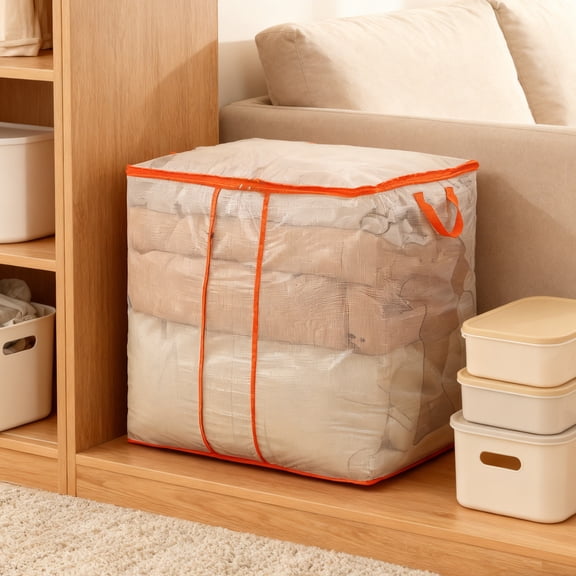 Extra Large Storage Bags with Zipper, Jumbo Clothes Quilt Organizer Bags, Heavy Duty Moving Storage Boxes with Handles, Clear Window Foldable Fabric Bin for Blankets, Seasonal Items (Multiple Sizes)