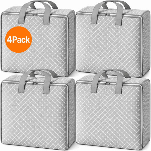 GAZILY 4 Pack Extra Large Moving Bags, Heavy Duty Clothes Storage Bags with Zippers and Handles, Blanket and Bedding Organizers for Closet, College Dorm and Travel, Gray