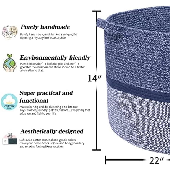 Extra Large Storage Basket - Soft Woven Organizer, 22" x 14"