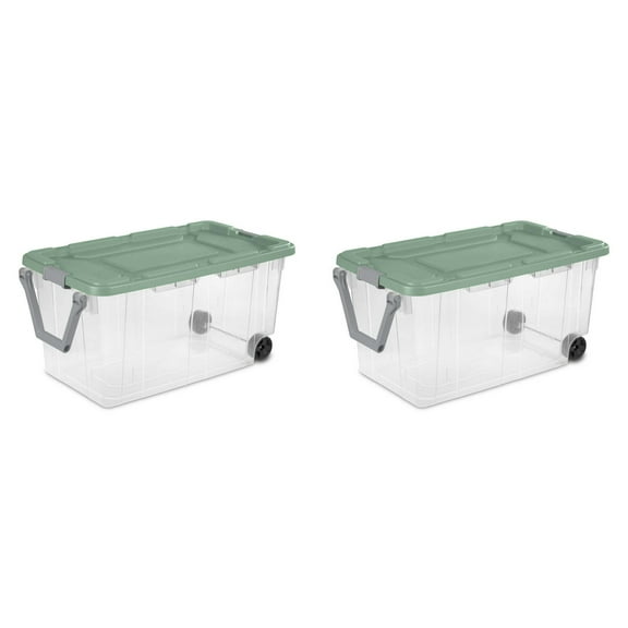 Extra Large Storage Bin, 160 Quart Wheeled Clear Plastic Storage Container with Handle, Gray, Pack of 2