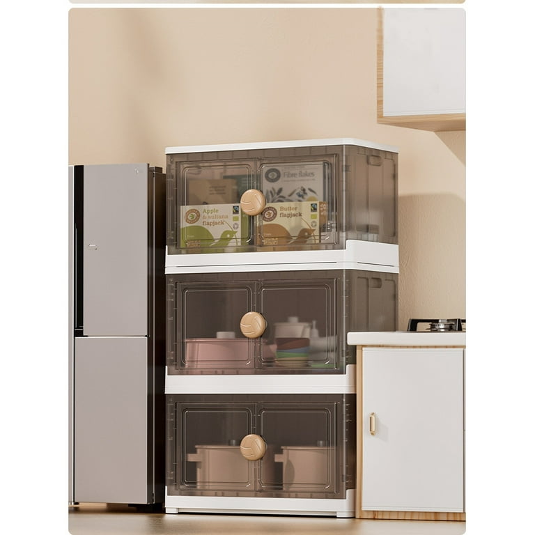 Folding Plastic Storage Bins With Lids Stackable Cabinet Organizer