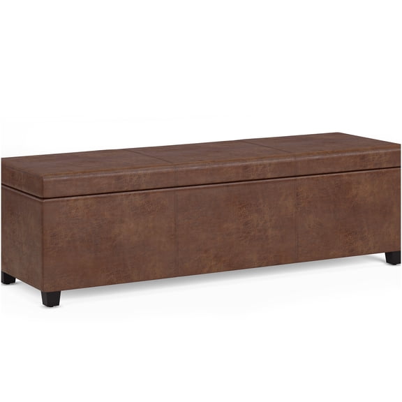 Extra Large Storage Ottoman Bench, Distressed Dark Brown Faux Leather, Multi-Functional Foot Rest with Hidden Storage Compartment