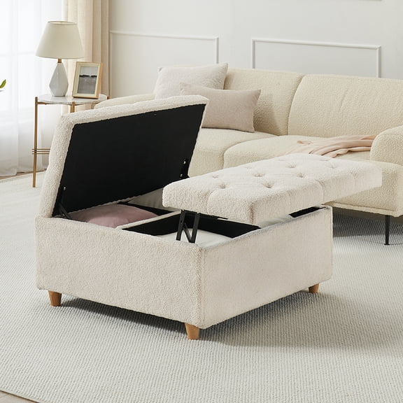 Extra Large Storage Ottoman Coffee Table with Lift Top,Faux Leather Tufted Upholstered Ottoman with Storage,Oversized Square Ottoman,Large Square Storage Ottoman Bench for Bedroom Living Room