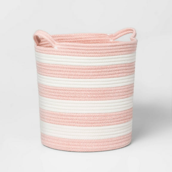 Extra Large Striped Coiled Kids' Rope Basket Rose Pink