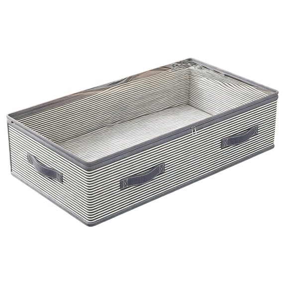Extra Large Striped Under Bed Storage Bag, Moistureproof Non-Woven Organizer with Clear Window & Handles (Gray)