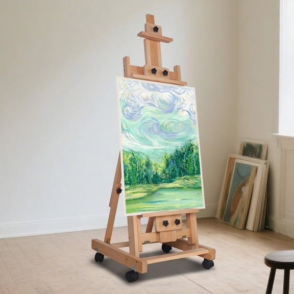 Extra Large Studio H-Frame Easel Adjustable Solid Beech Wood Artist Easel Movabl