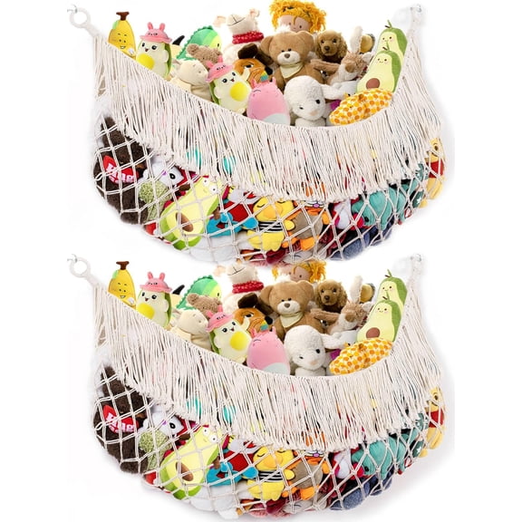 Extra Large Stuffed Animal Hammock - Cream 2PACK, Stuffed Animal Storage, Stuffed Animal Holder Net, Toy Hammock Large, Toy Storage Organizer