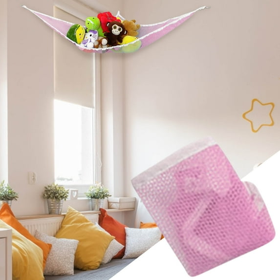 Extra Large Stuffed Animal Storage Hammock - Heavy-Duty Wall-Mounted Toy Organizer for Kids' Rooms, Playrooms & Nurseries, Space-Saving Display Net (71x47x47in) Pink