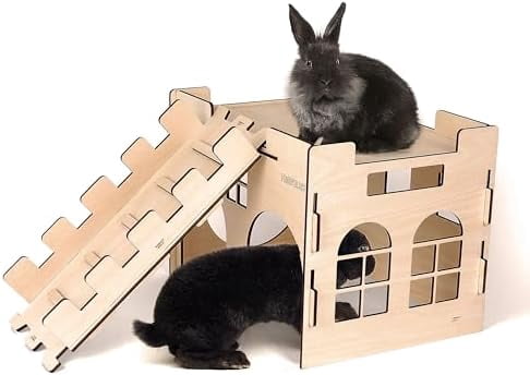 Sturdy Rabbit Extra Large Sturdy Bunny Hideout Wooden Rabbit Castle with Ramp Indoor ...