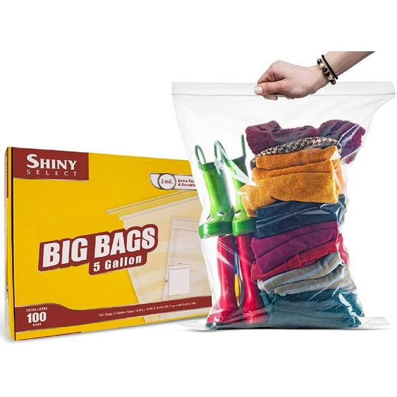 Shiny Select PRC Big Bags Spacious Plastic Storage Bags, 13.00 x 4.00 x 5.00 Inches, Clear 100 Count