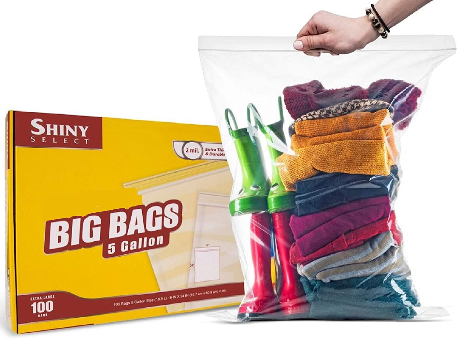 Shiny Select Jumbo Clear Plastic Storage Bags 18x24 5 Gallon 100 