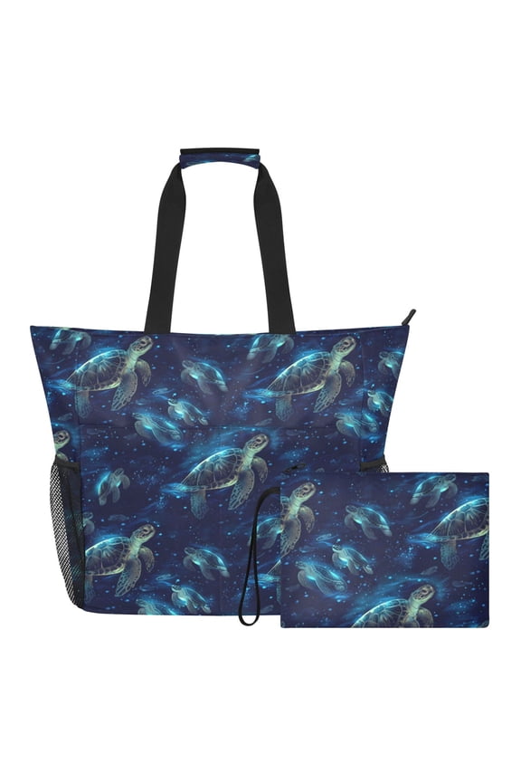 Extra Large Swimming Sea Turtles Beach Bag for Women Waterproof Tote with Zipper Pockets