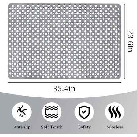 Extra Large TPE Shower Mat 35.4"x23.6" - Non-Slip Bathtub Mat with Strong Suction Cups, Fast Drainage, Safe for Seniors & Children, Perfect for Shower & Tub Use