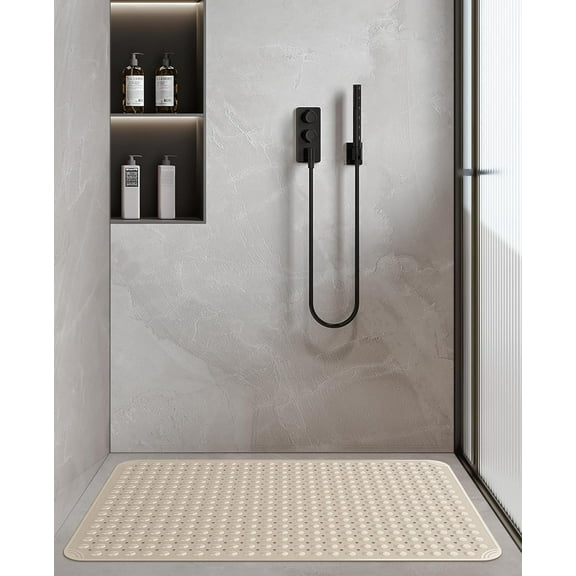 Extra Large TPE Shower Mat, 47.2" L x 31.5" W Anti Slip Bath Mat with Drain Holes and Suction Cups, Large Size Mat More Suitable for Shower Stall, No Odor, Heavy Mat