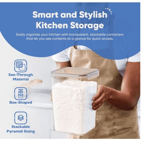 Extra Large Tall Airtight Food Storage Containers, Set of 4, Airtight Food Storage for Flour, Sugar, Rice, Includes Measuring Scoops, Pen, and Labels, 7qt, 220Oz, 6.5L, Transparent