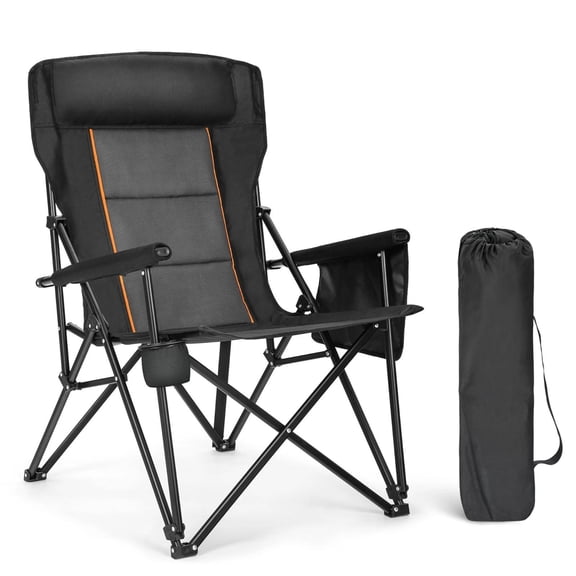 Extra Large Tall-Back Camping Chair, Portable Heavy-Duty Outdoor Seat with 500 lb Support, Black