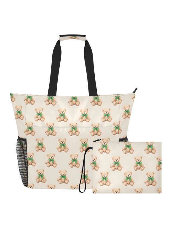 Extra Large Teddy Bear Bow Beach Bag for Women Waterproof Tote with Zipper Pockets
