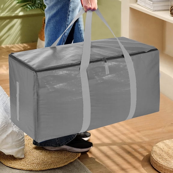 Extra Large Thick Fabric Storage Bag with Carry Handles, Windowless Zipper Clothes Organizer Bin, Heavy Duty Portable Container for Moving Closet Quilt Blanket Seasonal Storage