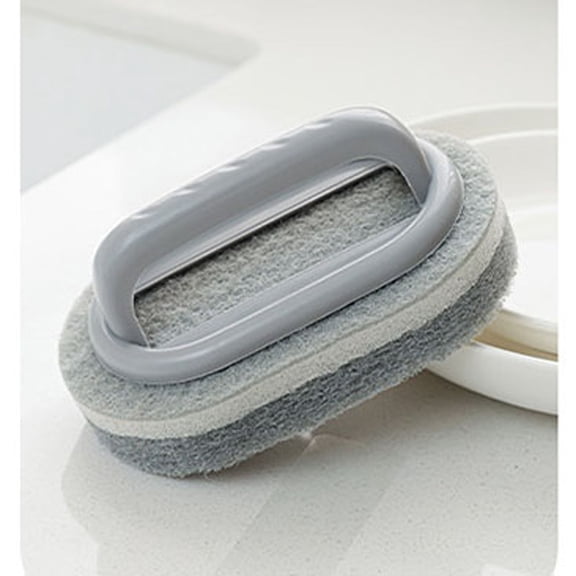 Extra Large Thick Sponge Brush with Handle for Cleaning Tiles Bathroom Sink Pot Scrubber - Multi Functional Household Cleaning Tool for Kitchen and Bathroom Use Ergonomic Long Handle Scouring Pad