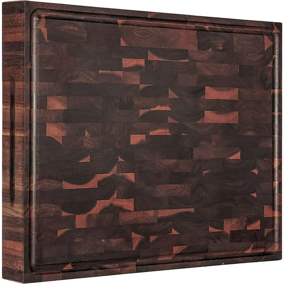 Extra Large Thick Walnut Wood End Grain Cutting Board 20x15x2 In, Wooden Butcher Block, Chopping Board For Kitchen with Juice Groove Handles Non-Slip Pats (Gift Box)