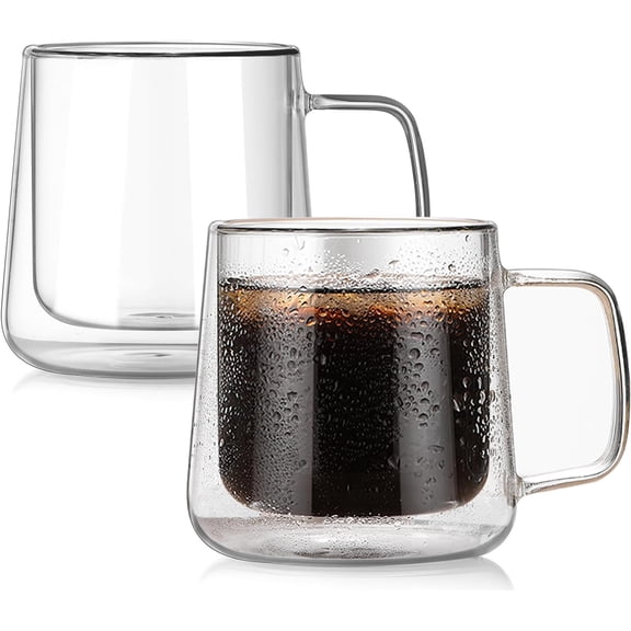 Extra Large Thicken Double Wall Glasses Coffee Mugs Tea Cups set of 2, 24OZ Insulated Clear Lemon Tea Beer Cups with Handle