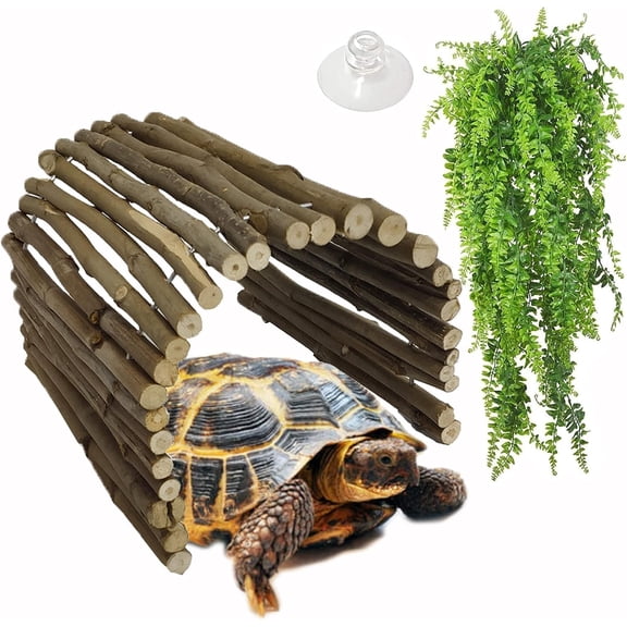 Extra Large Tortoise Hide Reptile Hiding Cave Turtle Hut Gecko Hideaway Climbing Tunnel Toy Lizard Bendable Wooden Bridge for Adult Bearded Dragon Snake Chameleon Habitat Accessories