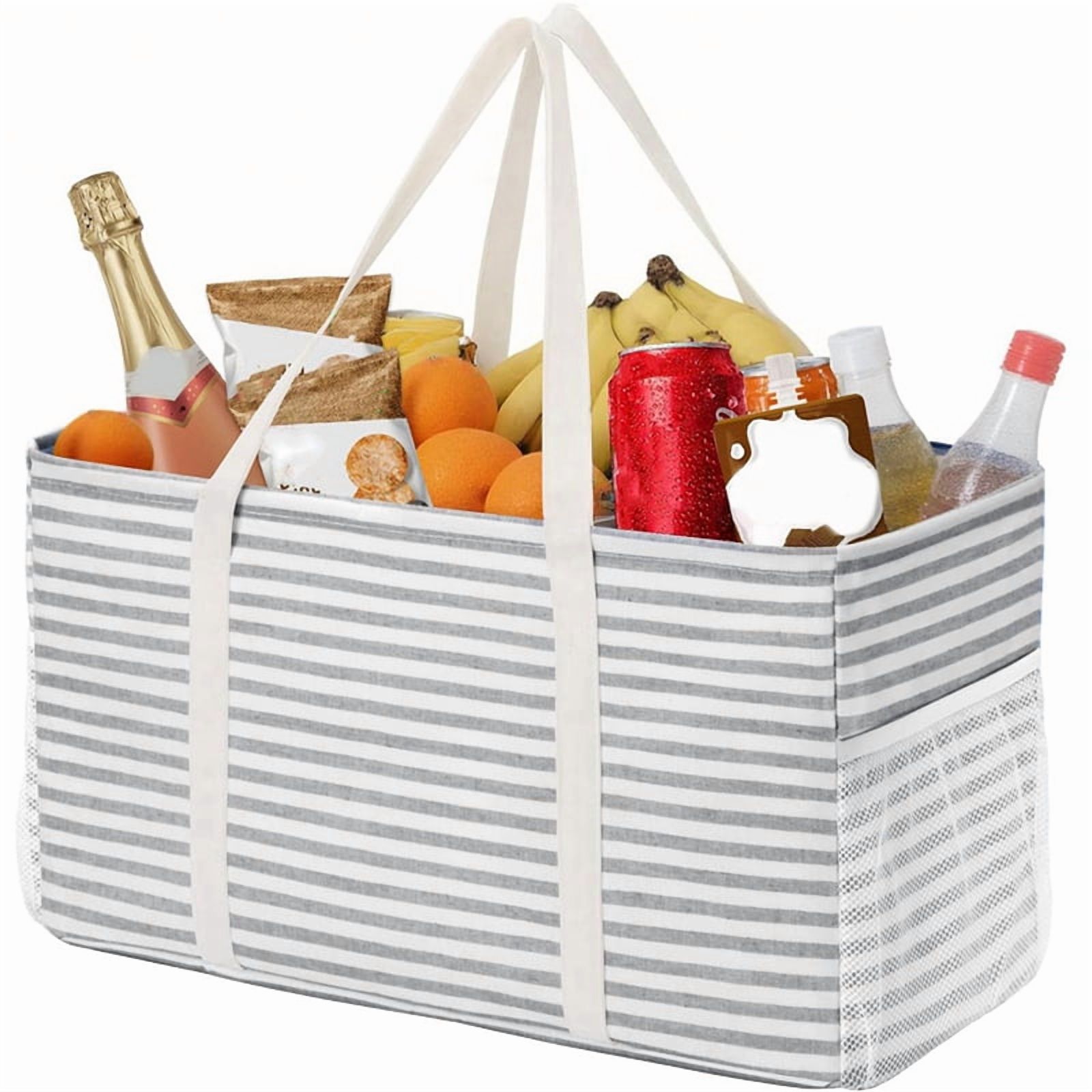 Extra Large Tote Bag, Reusable Grocery Bags with Metal Wire Frame and Handles, Standing Utility Shopping Grey