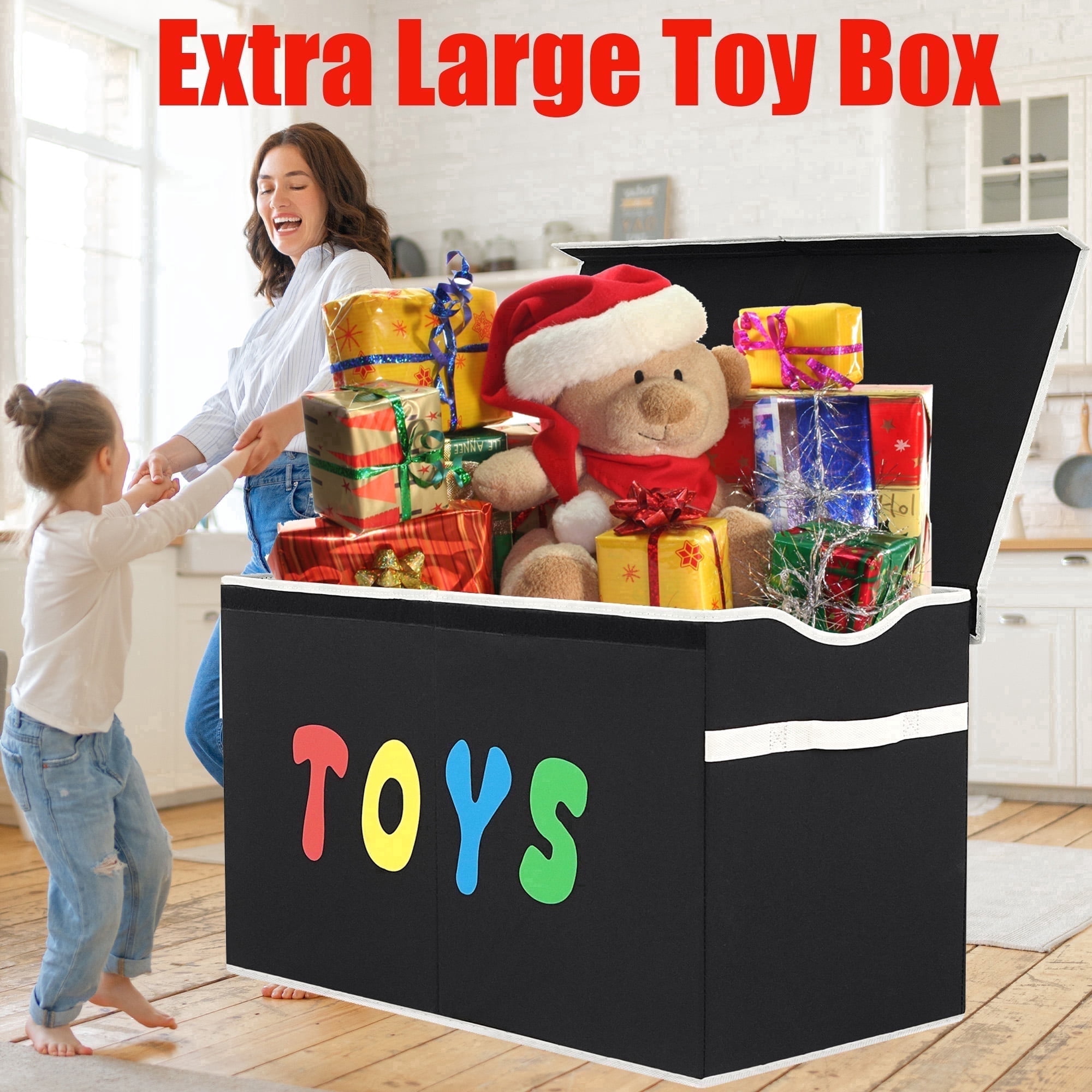 VICTORICH Extra Large Child Collapsible Toy Storage Fabric 32 gal Kids Room Toy Chest, Black