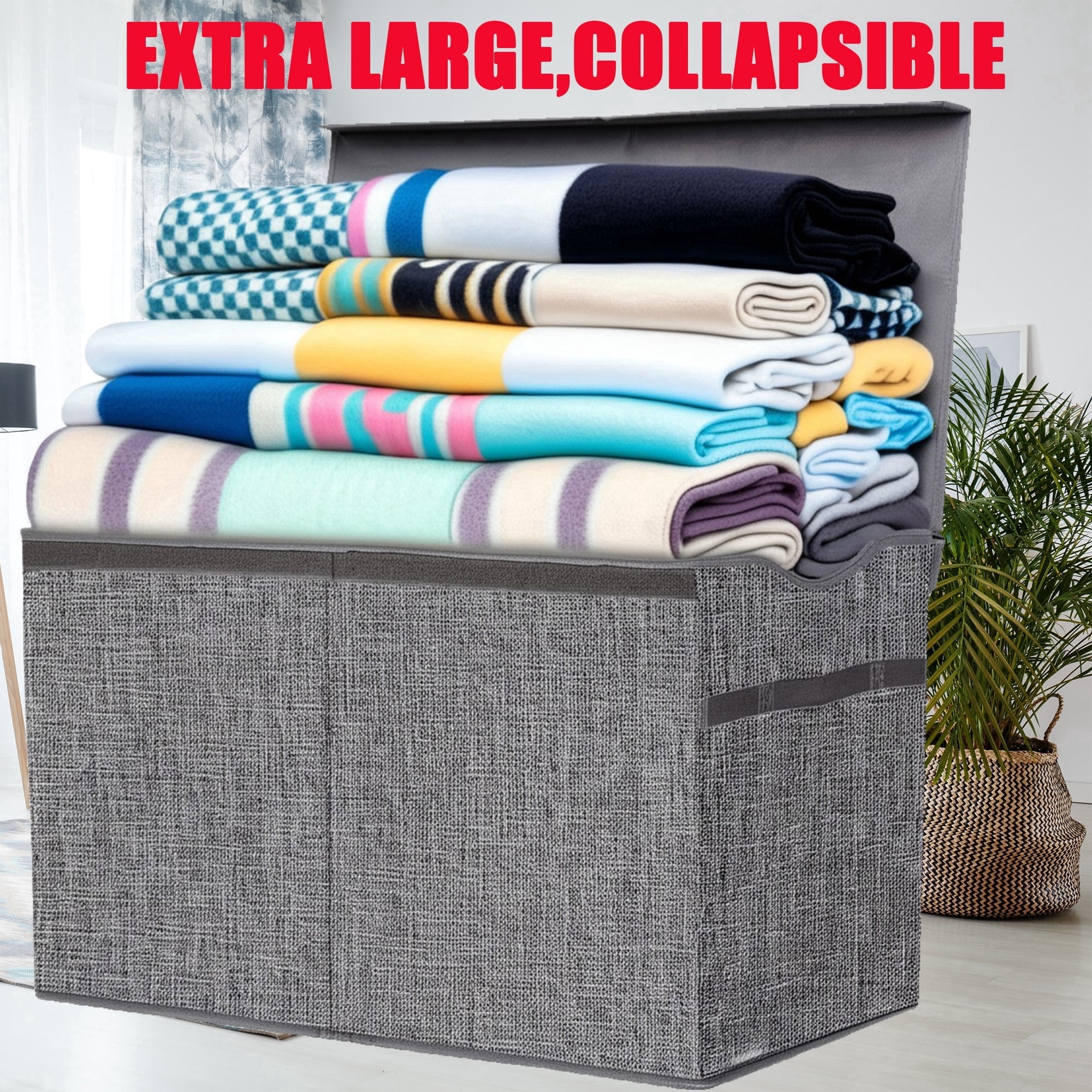 VICTORICH Extra Large Child Collapsible Toy Storage Fabric 32 gal Kids Room Toy Chests with Lid, Gray